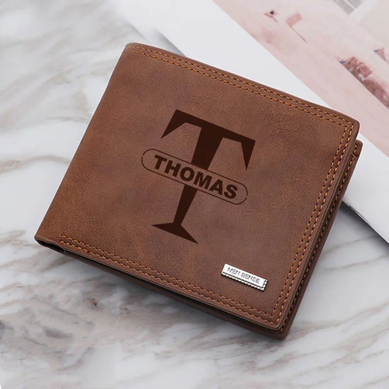 Mens Custom Name and Initial Brown Wallet Christmas Gift