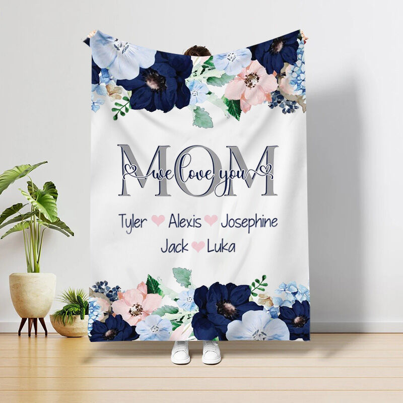 Personalized Name Blue Flowers Pattern Blanket Mother's Day Gift