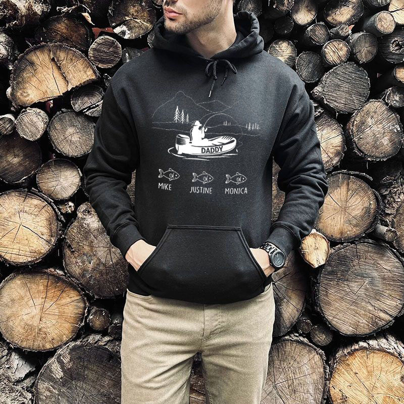 Personalized Hoodie Fisher Pattern with Custom Name Funny Gift for Father