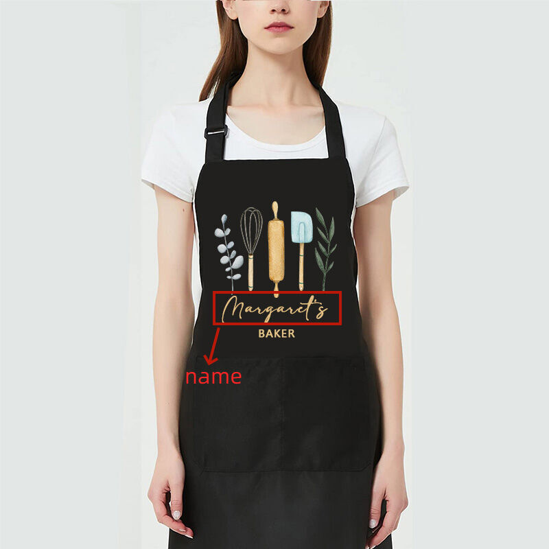 Custom Name Apron with Pattern of Baking Tools for Family Members