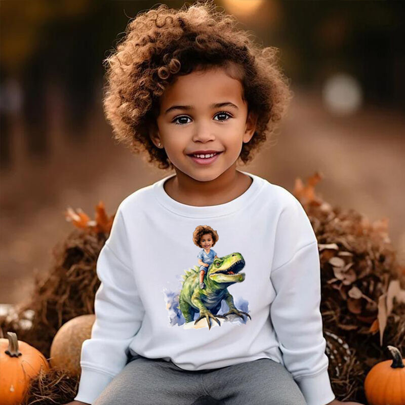 Personalized Kids Sweatshirt Custom Photo With Dinosaur Pattern Children's Gifts