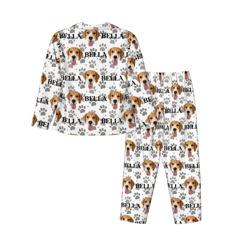 Pyjama personnalisé avec photo et nom d'animal de compagnie personnalisés et jolis motifs d'empreintes de pattes, cadeau pour les amoureux des animaux