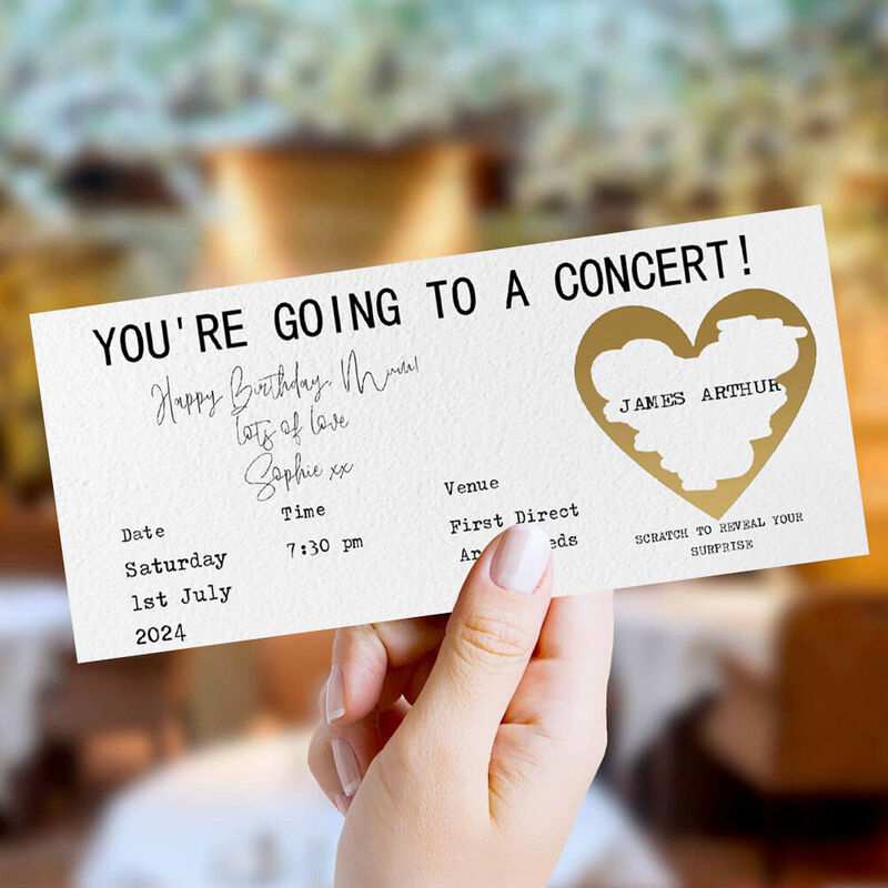 Gepersonaliseerde kraskaart surprise concertkaartjes aangepast bericht perfect cadeau voor geliefde
