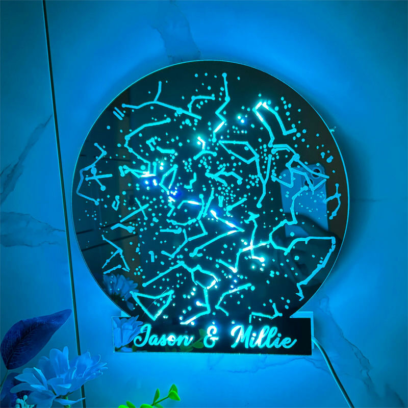 名入れ 星図 マップ 壁掛け 12色変化 LED ミラー 発光 ナイトライト オリジナル