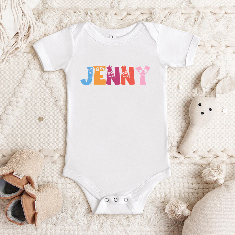 Personalisierte Baby-Strampler benutzerdefinierte Name Niedlich Monster bunte Schriftart Design Kreative Baby-Dusche-Geschenk