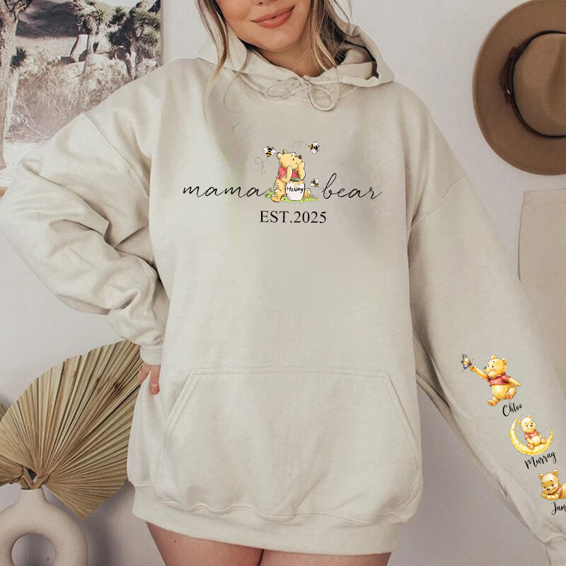 Personlig hoodie Mama Bear Anpassade namn Babybjörn Pattern Design Perfekt mors dag gåva