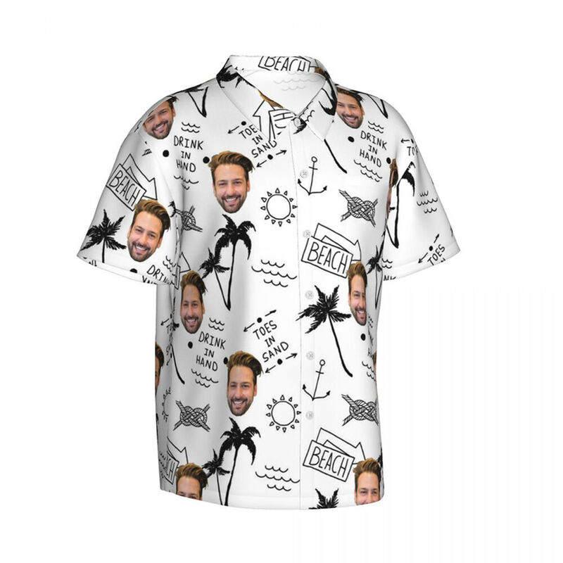 Chemise hawaïenne personnalisée avec photo Dessin au crayon Manches courtes Cadeau de vacances pour hommes