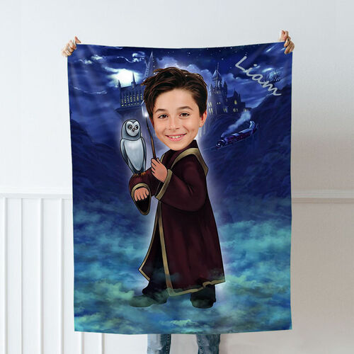 Personalized Custom Photo Blanket Anime Character High Altitude City Purple Night Scene Background Flannel Blanket Christmas Gift