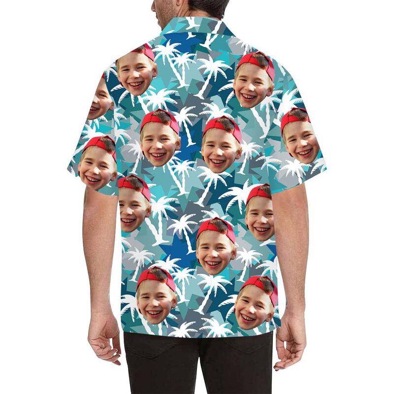 Custom Face White Coconut Tree Men's All Over Print Hawaiian Shirt