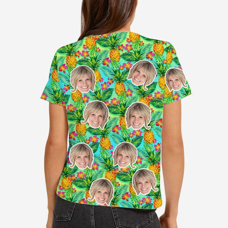 T-shirt hawaïen pour femmes avec ananas frais Visage personnalisé