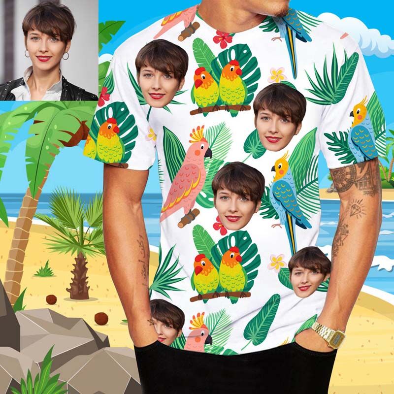 T-shirt hawaïen personnalisé pour hommes avec fleurs et oiseaux
