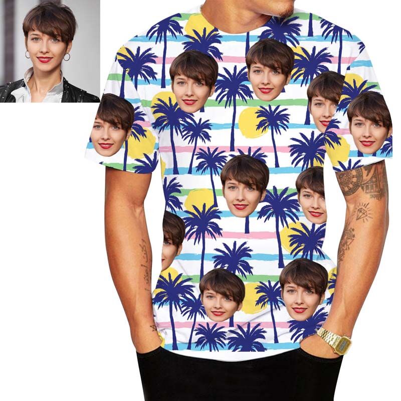 Personalized Hawaiian Men's T-Shirt Printed with Sun & Trees