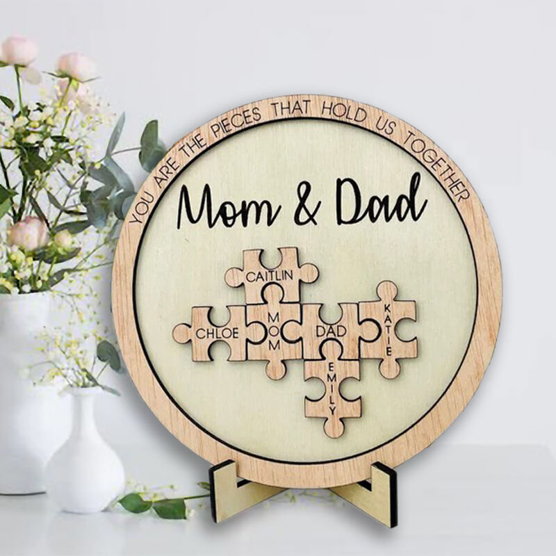 Personalized Circular Name Puzzle Frame "You Are The Pieces That Hold Us Together" for Parents