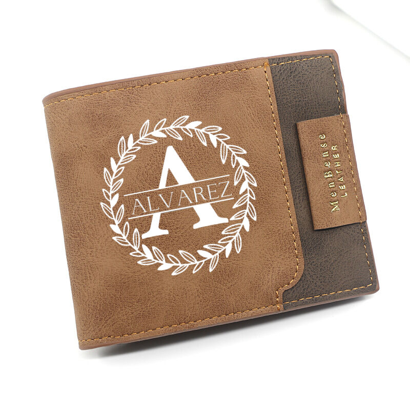Personalized Simple Men's Trifold Wallet Custom Name and Initials for Husband