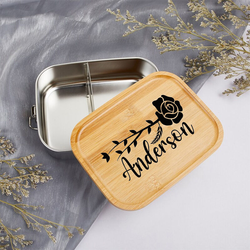 Personalized Lunch Box Custom Name With Elegant Flowers Kids Gifts
