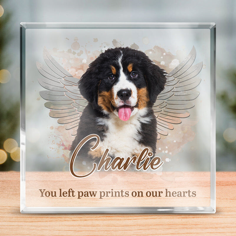 Personalized Acrylic Photo Plaque You Left Paw Prints On Our Hearts with Angel Wings Design Memorial Gift for Pet Lover
