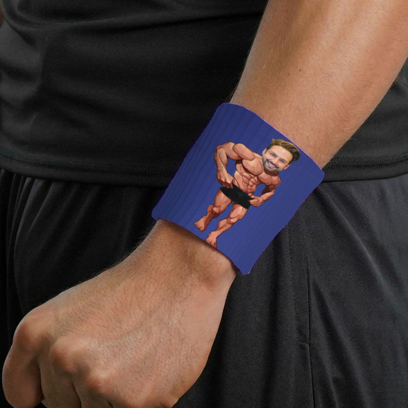 Personalized Sports Wristband Muscle Man Custom Photo Design Funny Gift for Him Sports Lover