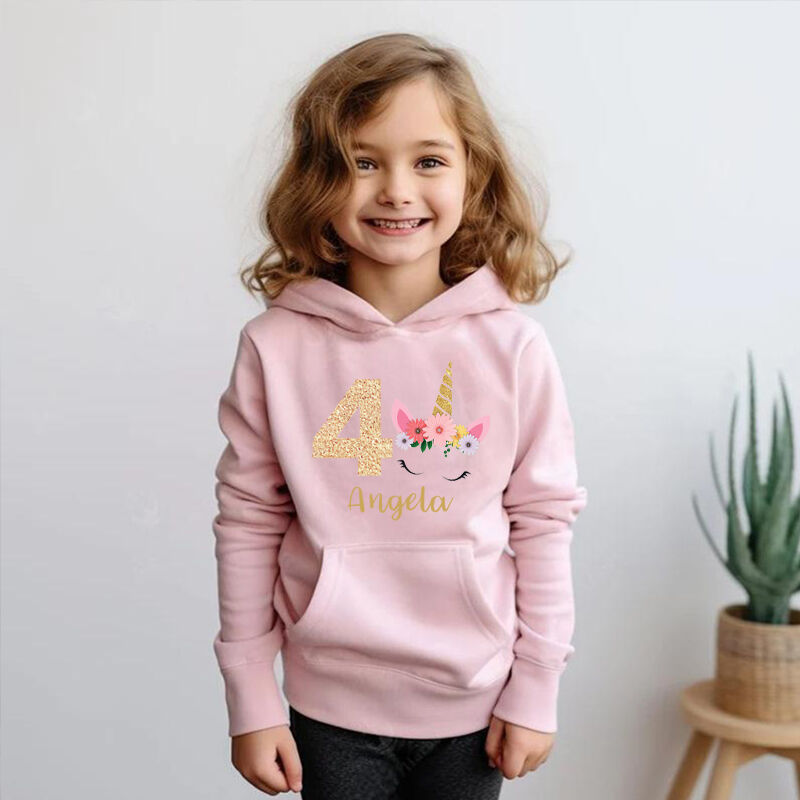 Personalized Children's Hoodie Custom Name And Age With Unicorn Pattern Cute Gift For Girls