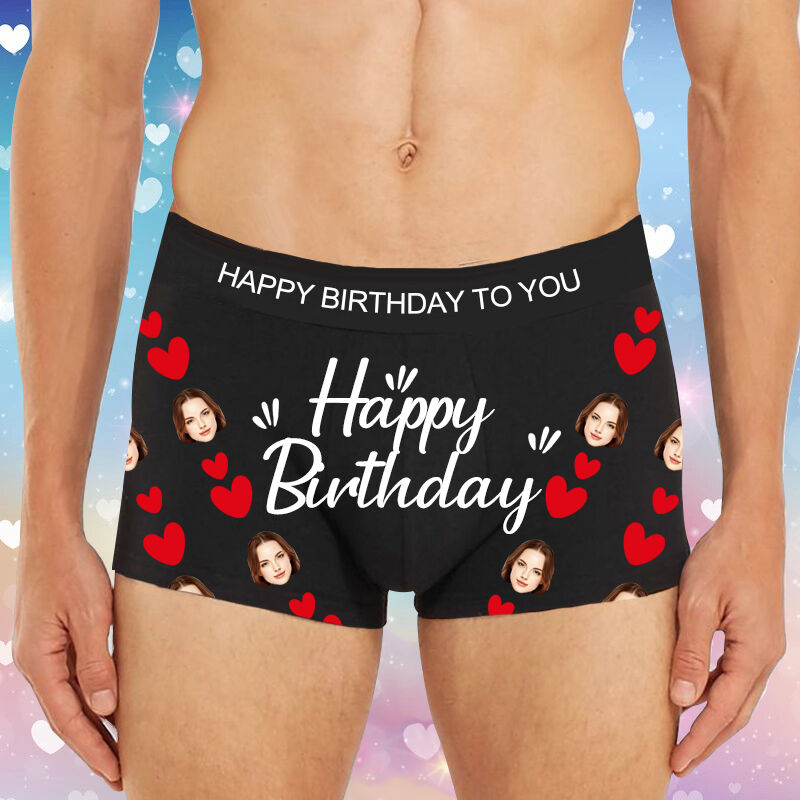 Personalized Photo Men's Underwear Boxer Briefs with Heart Pattern Perfect Present for Birthday