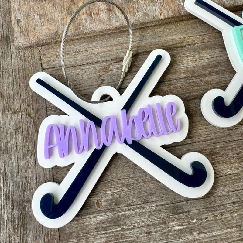 Gepersonaliseerde Hockey 3D afgedrukt sleutelhanger aangepaste naam cadeau voor sportliefhebbers