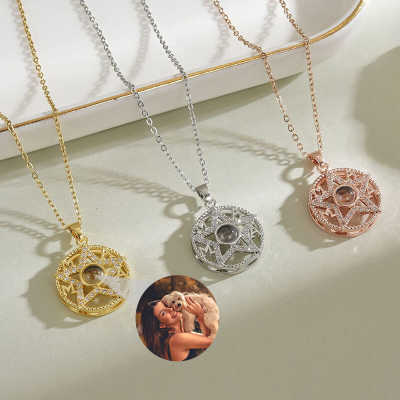 Gepersonaliseerde fotoprojectieketting met vijfpuntige ster Mooi cadeau voor meisjes