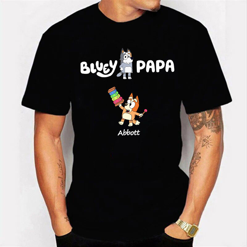Personalized T-shirt Bluey Papa Custom Kids Cartoon Pattern Design Perfect Gift for Grandpa