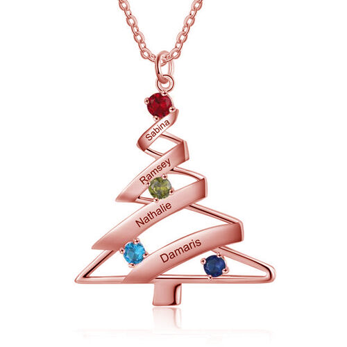 "Weihnachtsbaum" Personalisierte Stammbaum Halskette mit Geburtsstein