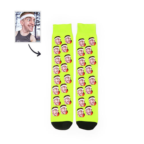 Calcetines de cara personalizados con foto para regalo en amarillo
