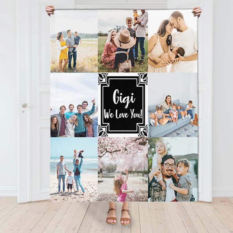 Custom Soft Blanket With 8 Photos and Text Warm Gift for Family
