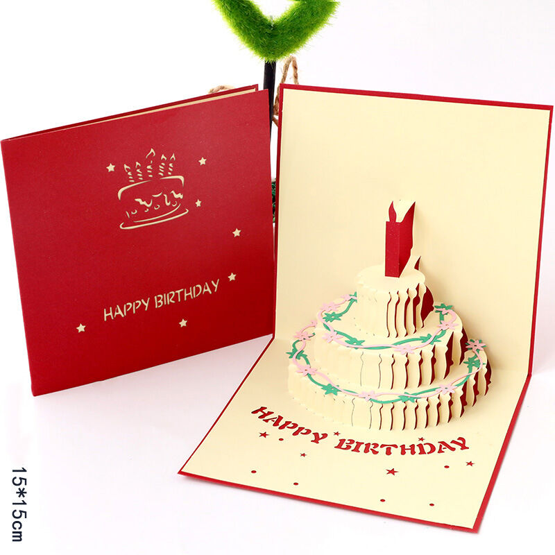 3D Creative Pop Up Card Hollow Paper Carving Cake for Birthday