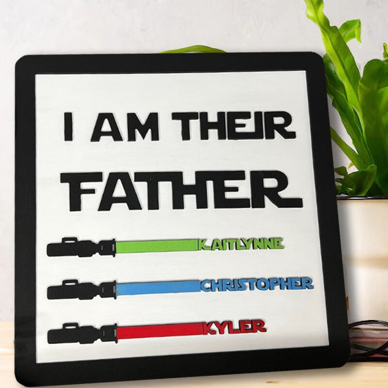 Personalized Name Puzzle Frame I Am Their Father with Lightsaber Sign for Dad