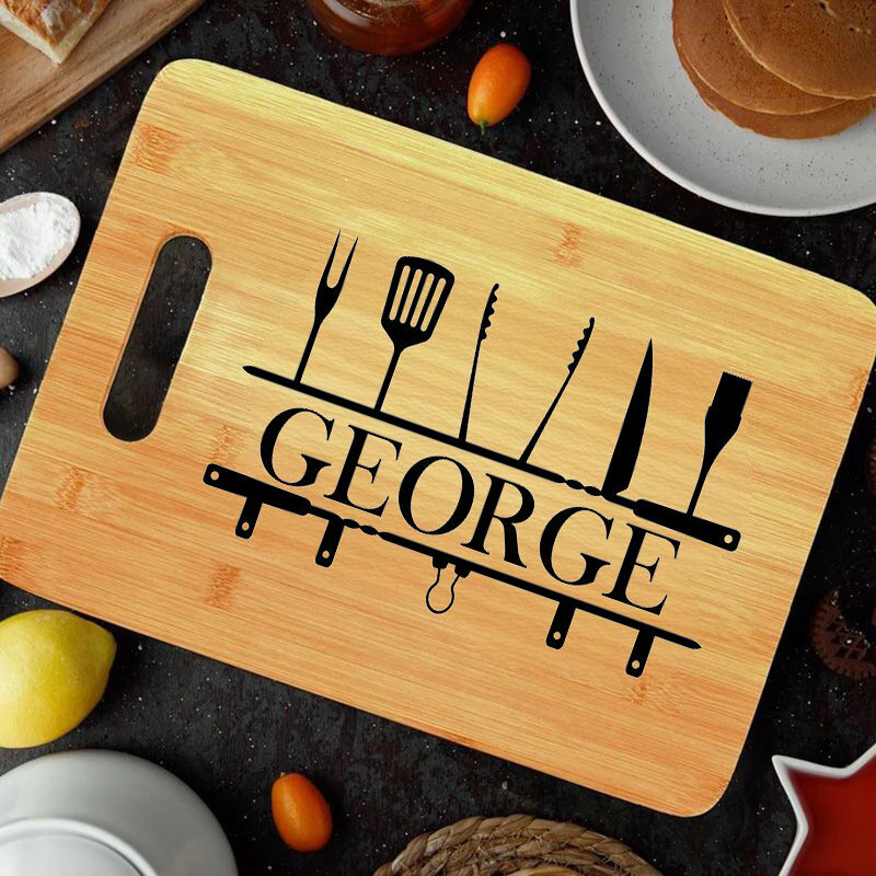 Personalized Name Charcuterie Board with Kitchen Utensils Pattern Minimalist Gift for Her