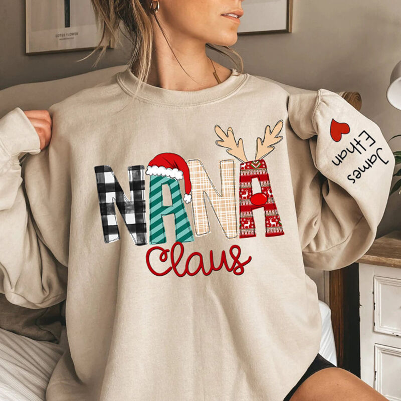 Personalized Sweatshirt Nana Claus Design with Custom Names Christmas Gift for Grandma
