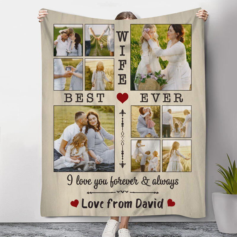 Personalized Picture Blanket with Red Heart Pattern Creative Gift for Wife "I Love You Forever & Always"
