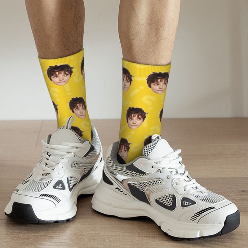 Customized Face Socks Funny Gift for Friends "Many Question Marks"