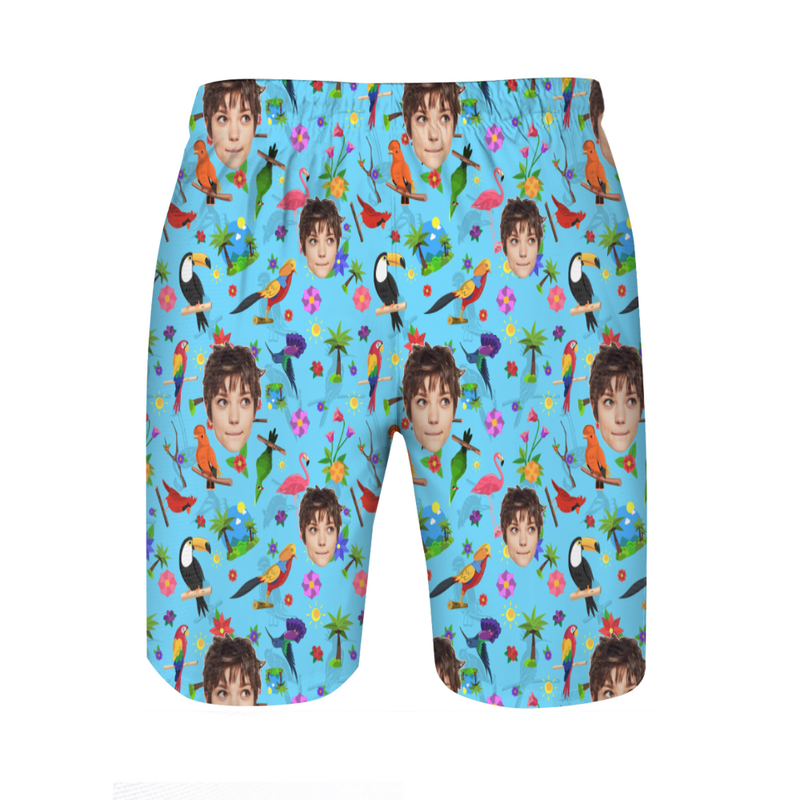 Personalisierte Foto Herren Strandshorts mit buntem Vogelmuster Niedliches Geschenk für die Familie