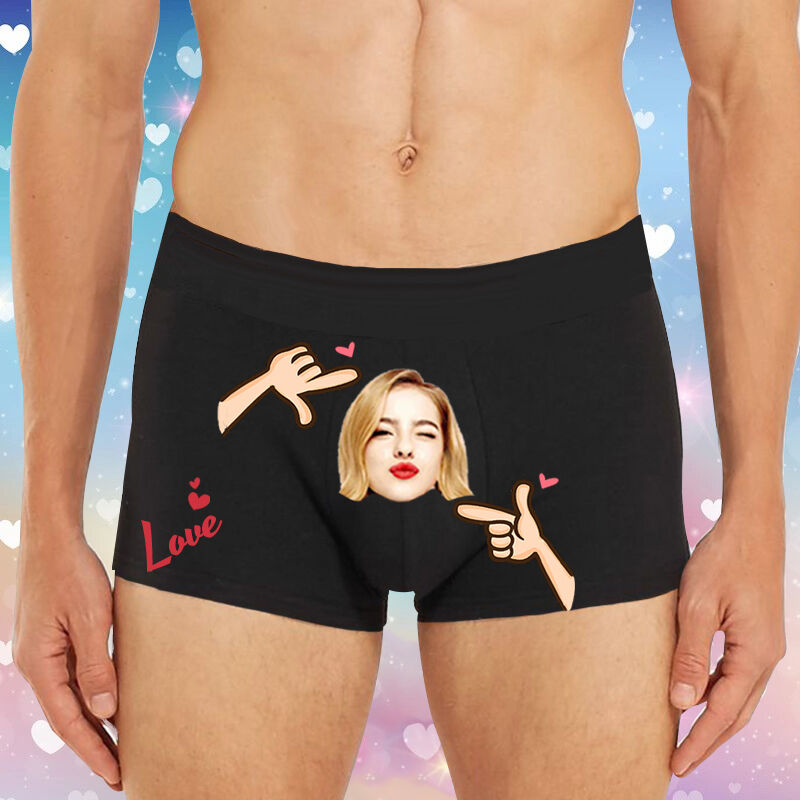 Gepersonaliseerde foto mannen ondergoed boxer slip met leuke actie patroon Valentijnsdag cadeau