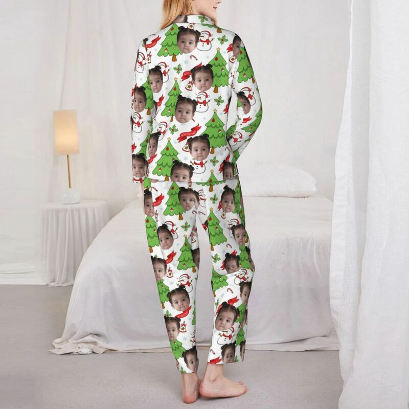 Personalized Pajamas Custom Photo Christmas Tree Snowman Cartoon Style Design Cute Gift for Family