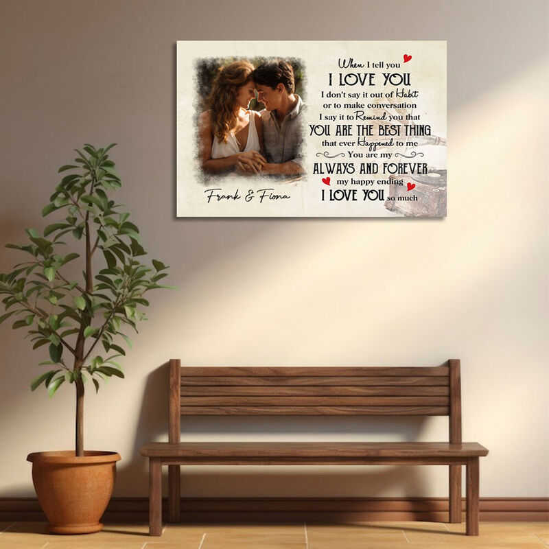 Personalized Picture Canvas Wall Art with Phonograph Pattern Retro Gift for Couples