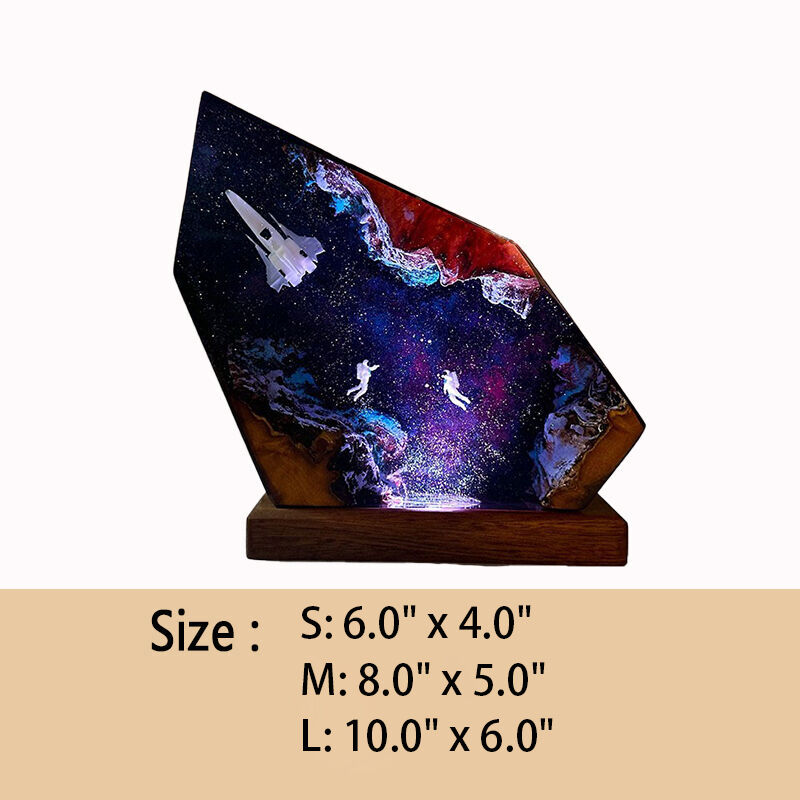 Space With Astronaut Rocket Resin Wood Lamp Best Gift for Children