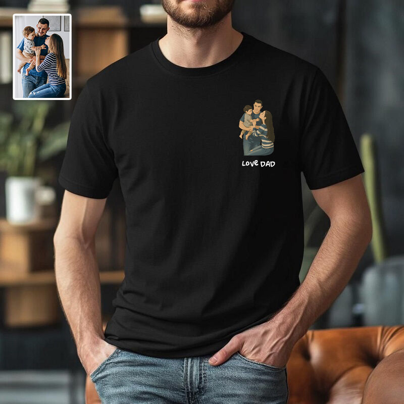 Personalized T-shirt Custom Dad and Kid Photo Ghibli Anime Style Design Warm Gift for Dear Papa