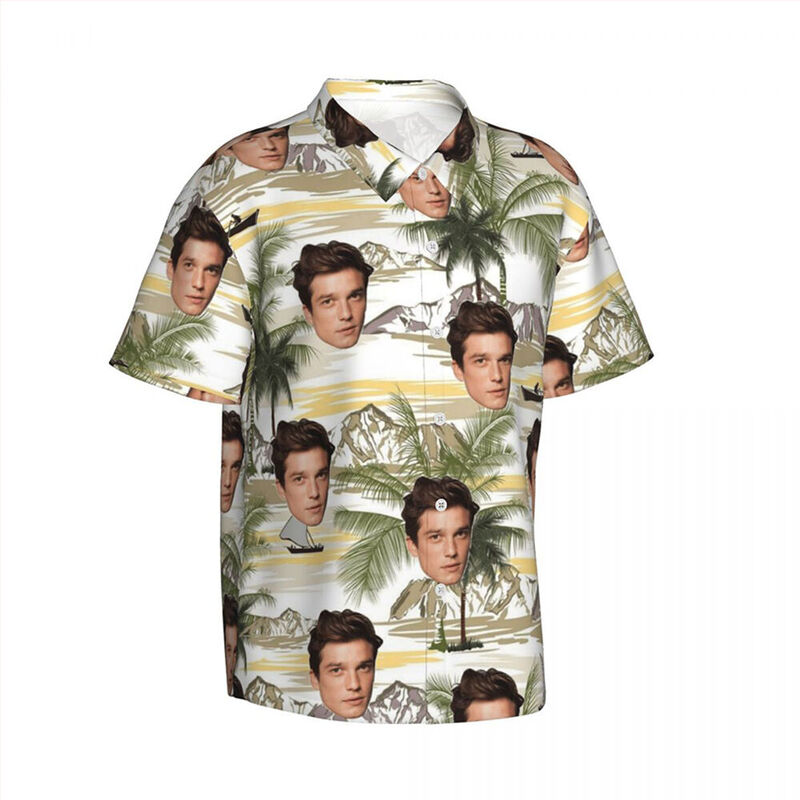 Custom Hawaiian Shirt with Coconut Tree Pattern Add Photo Holiday Gift for Husband