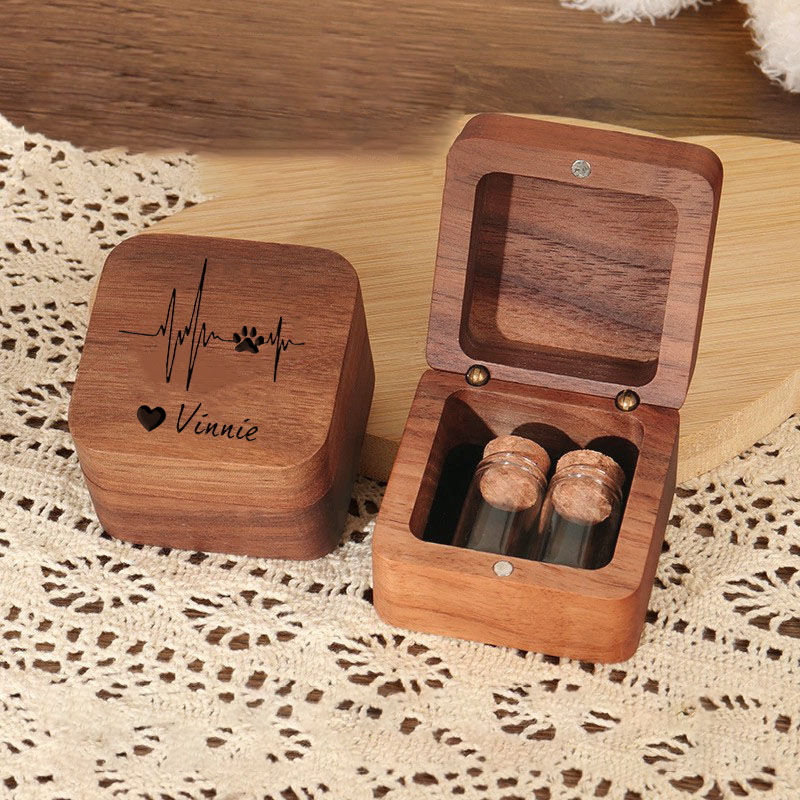 Caja de recuerdo de pelo de mascota con nombre personalizado y estampado de latidos de corazón, regalo creativo para amantes de las mascotas