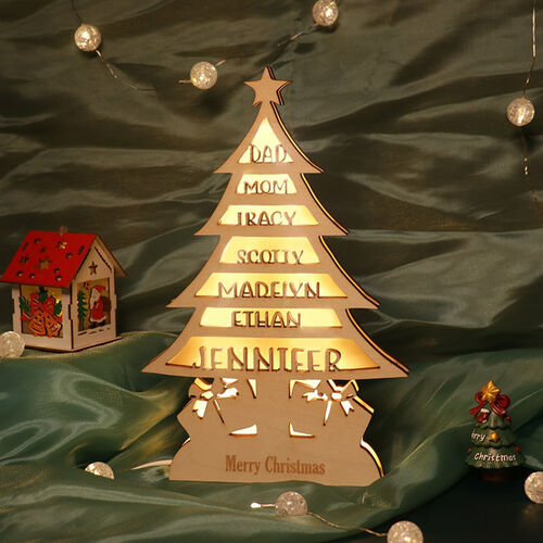 Lampe à nom Arbre de Noël en bois personnalisé Cadeau personnalisé pour la famille