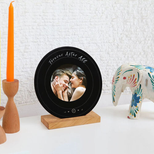 Custom Black Acrylic Record Shaped Photo Frame for Sweet Couple