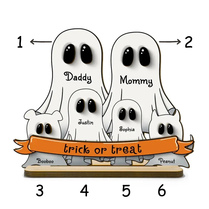 Personalized Wooden Frame Sign Trick Or Treat Ghost Family Design Perfect Gift for Halloween