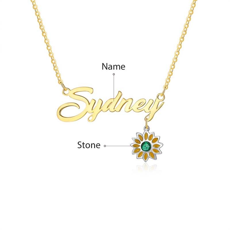 Personalized Sunflower Name Necklace with Birthstone