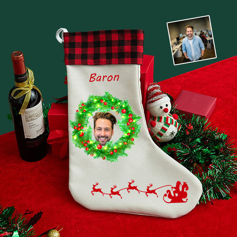 Personalized Custom Face Christmas Stocking Christmas Floral Gift Bag