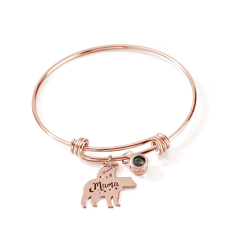 Personalized Projected Photo Bracelet with Custom Name Bear Charm