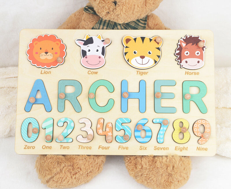 Personalized Baby Name Puzzle With Cute Animals And Number Icons To Develop Educational Toys